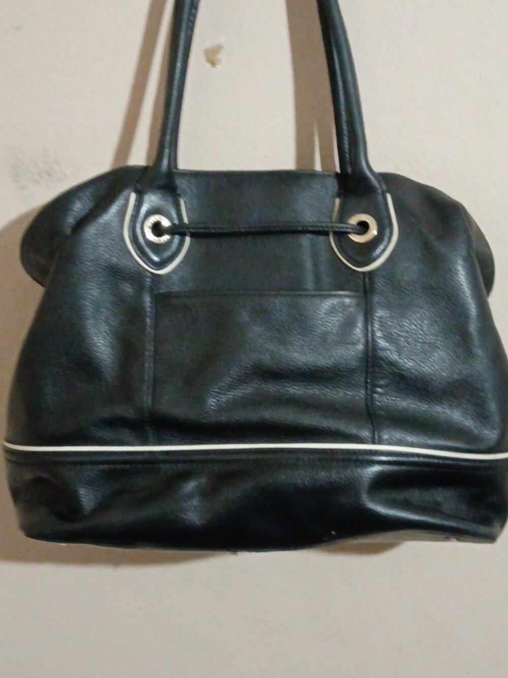 Cole Haan Large “Reilly” Summer Night Black Leather Tassel Tote Handbag Bag - Picture 6 of 16
